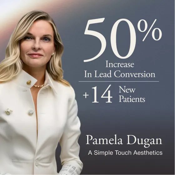Pamela Dugan de A Simple Touch Aesthetics, un aumento del 30% en la conversión del sitio web y 14 pacientes nuevos con Ageless AI.